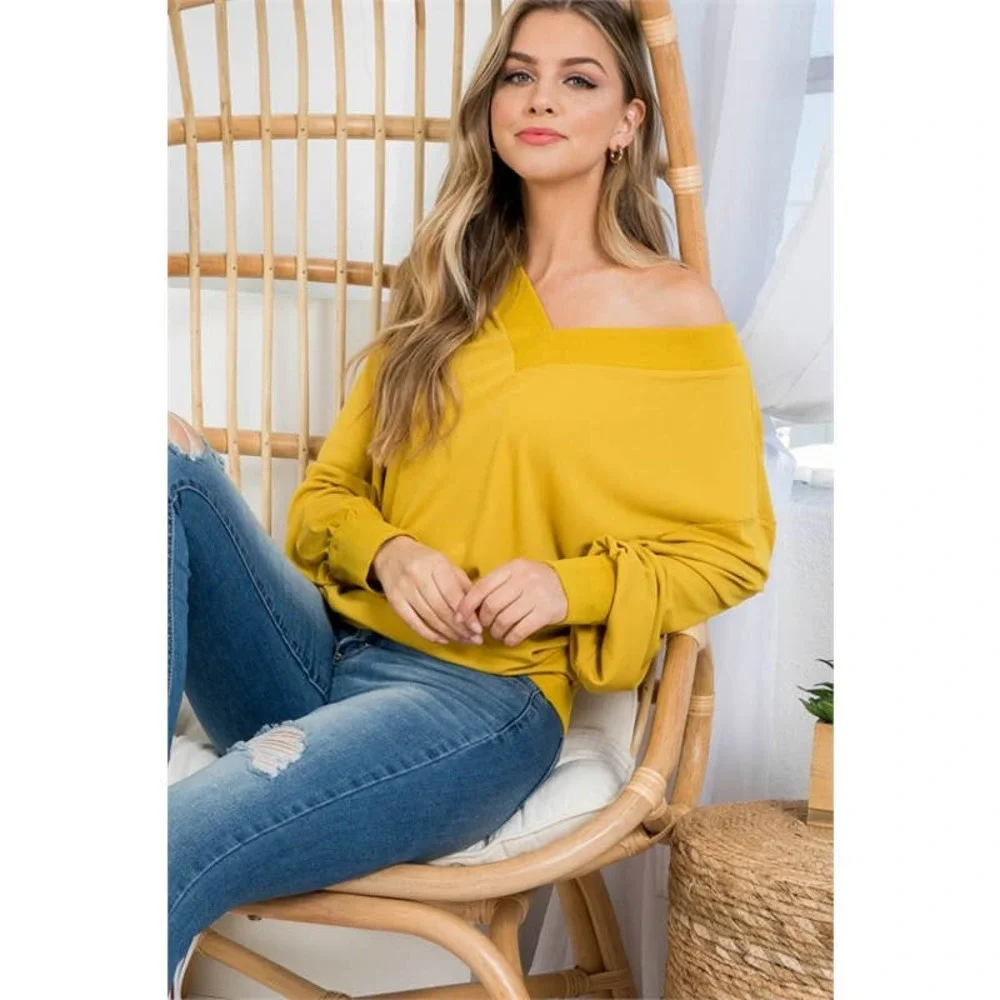 Mustard V-Neck Dolman Sleeve Top - Picture 5 of 8